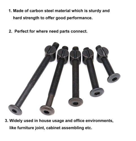 M6 Black Socket Cap Screws And Barrel Nut Hardware Kit 25 Piece Set For Cribs Beds Chairs in varied lengths display