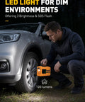 A user operates a Heavy Duty Cordless Tire Inflator With 160 Psi Automatic Shutoff Digital Gauge And Bright Led Lamp For Trucks and Gear No Sweat 8000 Mah Portable Air Pump.