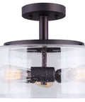 Nash 3 Bulb Semi Flush Light With Seeded Glass In Oil Rubbed Bronze Finish for kitchen, hallway or foyer, two visible bulbs