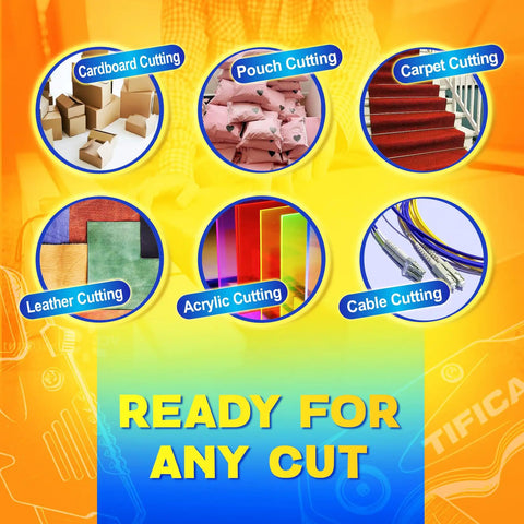 Versatile cutting uses shown with Pocket Ready Box Cutter With Clip, Quick Change Folding Utility Knife Set capabilities.