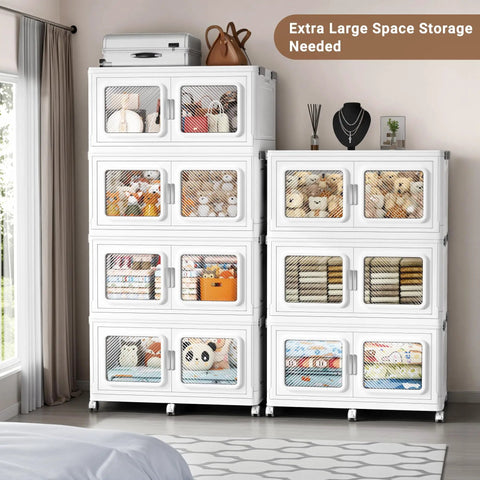 Solid Rugged Extra Large Rolling Storage Containers With Secure Snap On Lids And Heavy Duty Wheels Badass Collapsible Cabinet Drawers For Garage Organization Stackable Plastic Bin Set Of Eight In Crisp White