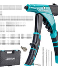 Libraton Heavy Duty Pop Rivet Gun One Handed For Aluminum Alloy Thickened Cr-Mo Steel Handle Ergonomic Grip Saving Effort With Tpr Coating Professional Grade Industrial Fastening Tool Kit with rivets and case.