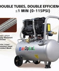 Heavy Duty 9.5 Gallon Air Compressor Delivers Solid 115 Psi Performance Ultra Quiet 70 Decibel Level, double tube design, portable build.