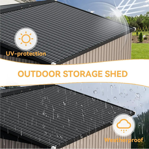 10x12 Foot Outdoor Metal Storage Shed With Double Hinged Door And Lockable Access Sloped Roof Weatherproof Backyard Garden Storage