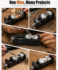 Heavy Duty Fractal Vise Giving You A Sweet Knockout Grip For Drill Press And Bench Clamping Smooth No Sweat Operation With Portable Table Jaws For Woodworking Metal And Irregular Shapes That Definitely Impress Your Crew, showcasing various projects being held.