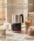 Electric Milk Frother And Steamer 16.9 Oz Four In One Silent And Durable Dishwasher Safe Foam Maker, displayed on kitchen counter.