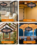 Hanging Patio Heater 1500W Infrared Ceiling Mount Heats Quickly In 3 Seconds With Adjustable Height Overheat Protection And IPX4 Water Resistance For Home Gazebo Garage Greenhouse in various settings.