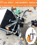 Heavy Duty Swivel Casters With Threaded Stem Mounts And Reinforced Brackets, office chair replacements with orange wheels.