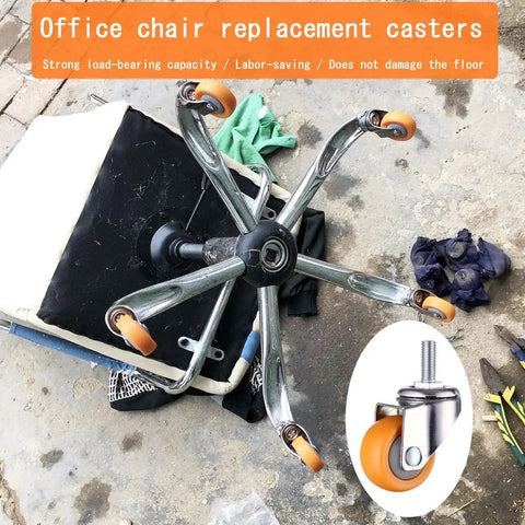 Heavy Duty Swivel Casters With Threaded Stem Mounts And Reinforced Brackets, office chair replacements with orange wheels.