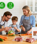 Family meal prep with 8 By 12 Inch Vacuum Sealer Bags Pre Cut Quart Size, BPA-free, storing fresh vegetables and meat