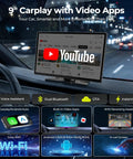 9 Inch Wireless Apple CarPlay Screen With Backup Camera And Built In Netflix YouTube And TikTok displaying YouTube interface