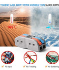 Lever Nut Wire Connectors Kit 50Pcs 2 Conductor 2 In 2 Out Inline Splices showcasing temperature range and no soldering setup.