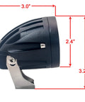 Side view of 8W LED E-Bike Headlight With 2-Pin Julet Plug, showing dimensions and mounting bracket, fits various e-bike systems