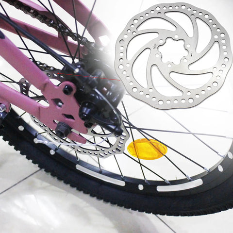 Disc Brake Rotor 160mm With Six Bolts Stainless Steel For MTB Mountain Road BMX Bikes installed on bicycle wheel.