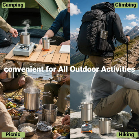 Two In One Camping Cup Set With 33oz Big Cup And 24oz Small Cup, 304 Stainless Steel used for camping, picnic, hiking, and climbing