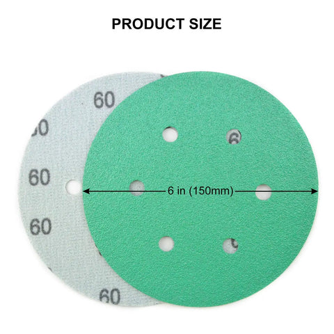 50Pcs 6 Inch 6 Hole Wet Dry Sanding Discs Assortment Set Green Film Back Grit for polishing and finishing