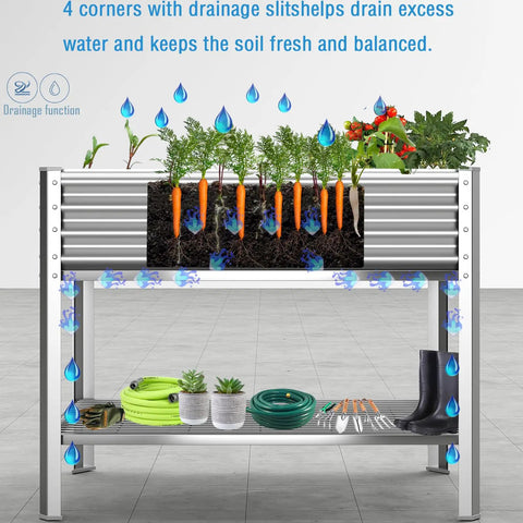 Raised Garden Bed With Legs Built To Last Galvanized Planter Box With Storage Shelf And Drainage Holes 48 By 24 By 32 Inch Heavy Duty