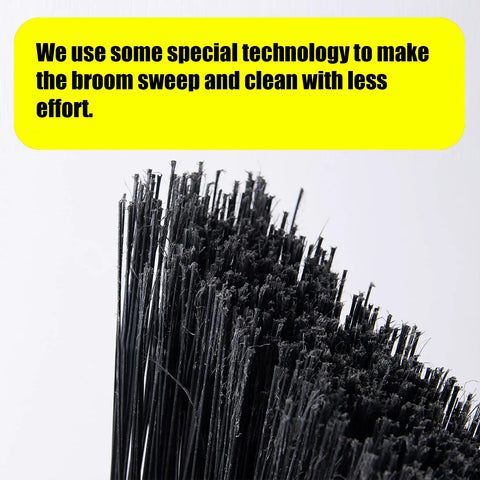Close-up of heavy duty outdoor broom bristles, part of 54 inch reach design, ideal for courtyard garage lobby mall market floors pet hair debris cleaning