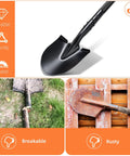Heavy Duty 43.7 Inch Garden Shovel With Metal Handle for Digging and Trenching, sharp blade detail, durable metal