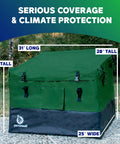76 Gallon Waterproof Outdoor Deck Box With Tough Tarpaulin Cover For All Weather Storage 31W x 26D x 21 To 28H Green on patio