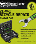 Everyday Ride Ready 21 Piece Bicycle Repair Tool Kit Set with open case and tools displayed on yellow background.