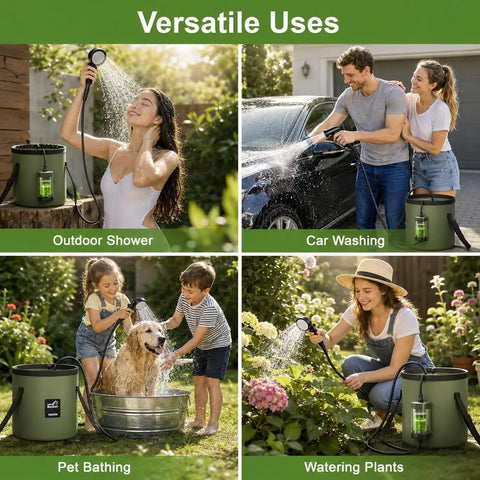Portable Camping Shower Kit With 6000mAh Rechargeable Battery Smart LED Display used for showering, car washing, pet bathing, watering plants