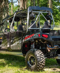 High Clearance Boxed Rear Radius Arms Beefed Up For Polaris RZR XP 900 And XP 4 900 2011 To 2014 Black Finish Heavy Duty Welded Strength Upgrade For Tough Trails And More Maneuverability installed on rear suspension