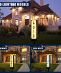 Dual Sided Solar Address Plaque With LED Lights in warm and cold white, showing illuminated house numbers A018 and A1068 at night