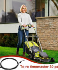 Woman using lawn mower with Drive Cable For Lawn Mowers 30 Inch Length Replacement Traction String Engine Control Line visible below