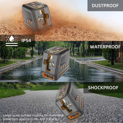 Self Leveling Cross Line Laser Level With 100ft Range Green Beam 10 Brightness Levels Carrying Pouch Included Ideal For Picture Hanging DIY Construction Indoor Projects, IP54 waterproof dustproof shockproof housing