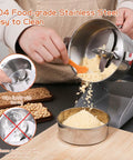 Electric Grain Mill Grinder 1800W High Speed Dry Grinding 800G Capacity 36000 RPM 304 Stainless Steel Body For Home And Pro Kitchens Grind Spices, Herbs, And Grains To 50 300 Mesh, showing grinding process with grains