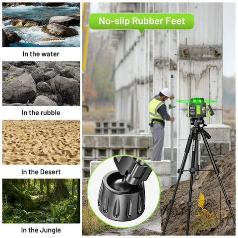 Beefy Heavy Duty Laser Level Tripod Stand, 60 Inch Adjustable Support For Laser Levels And Distance Meters, One Quarter Inch And Five Eighth Inch Mounts, Non Slip Feet, Three Way Pan Head With Bubble Level, on construction site