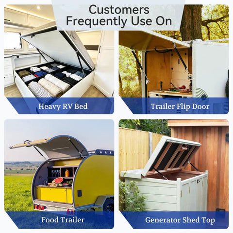 Gas Struts 23 Inch 200 Lbs With Brackets Two Pack Heavy Duty Lift Support for RV beds, trailers, food trailers, shed doors