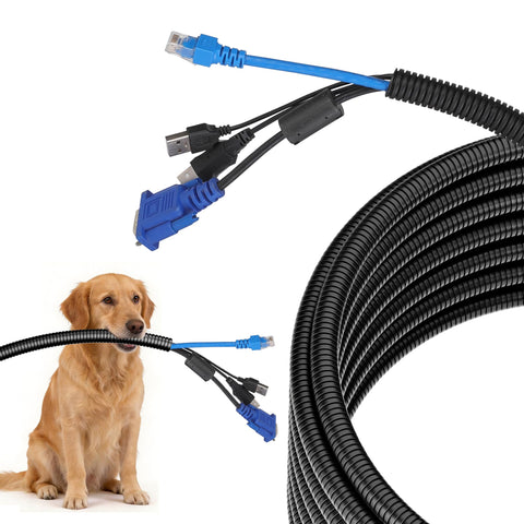 Split Wire Loom Kit 1/4 Inch 1/2 Inch 3/8 Inch 50 Ft Bulk Flexible Electrical Conduit Cable Sleeves shown with cables and dog
