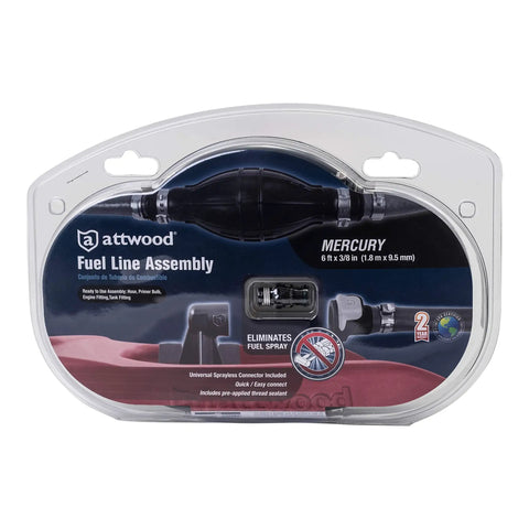 Marine Fuel Line Kit With Universal Sprayless Fuel Connector package, six foot long, three eighths inch diameter, in box