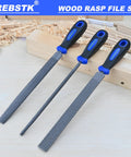 Solid Wood Rasp File Set Including Flat Half Round And Round Tool Heads For Tackling Every Kickass Carving Job on a wooden surface.