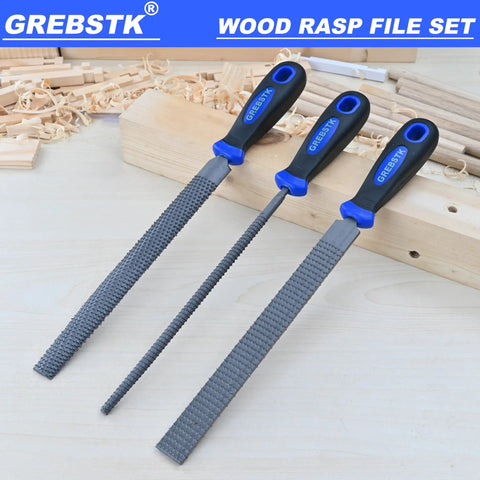 Solid Wood Rasp File Set Including Flat Half Round And Round Tool Heads For Tackling Every Kickass Carving Job on a wooden surface.