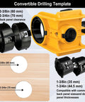Door Lock Installation Kit With No Drill C Clamp featuring adjustable bushings and M3 steel hole saws on wood and metal template