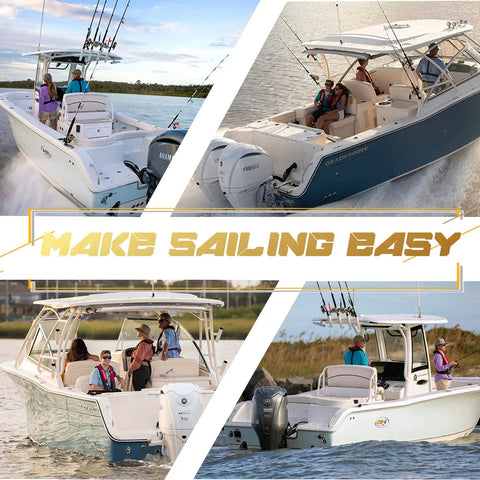 Various boats with people on water, promoting ease of sailing with "Make Sailing Easy" text overlay.