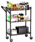 Three Tier Heavy Duty Rolling Utility Cart With Industrial Metal Frame And Handle Bar 18 In Deep By 23.8 In Wide By 36.6 In High