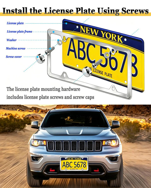 Hella Secure Stainless Steel License Plate Mounting Kit With One Quarter Inch By Three Quarter Inch Bolts Chrome Caps Self Tapping Screws Metal Nuts Nylon Locks Phillips Driver For Front Rear Cars with license plate installation.