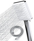 Handheld High Pressure Shower Head With 6 Modes Detachable Chrome Square Design Stainless Steel Hose