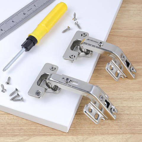135 Degree Lazy Susan Cabinet Hinge for Full Overlay Concealed Corner Cabinets, metal hinges and screws on wooden surface