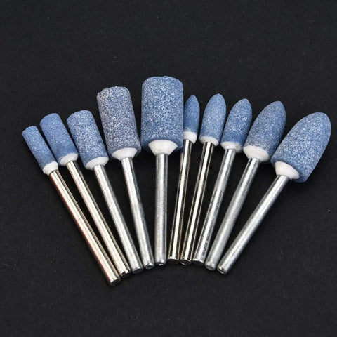 100 Piece Workhorse Polishing Stone Head Set For Grinder Burr Bits With 3mm Shank, blue abrasive heads on metal shanks
