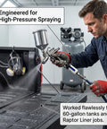 Man using air dryer for compressor with replaceable desiccant element and water separator for high-pressure spraying