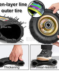 Heavy Duty Swivel Caster Set Of Four, 10 Inch Pneumatic Rubber Wheels With Hassle Free Parking Brake showing tire construction and features.