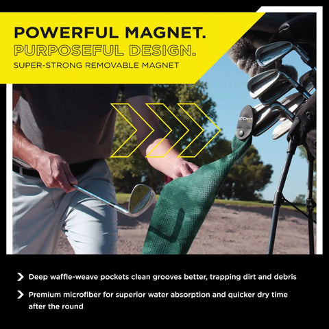 Heavy Duty Magnetic Golf Towel With Top Tier Neodymium Magnet For Carts And Clubs Ultra Absorbent Microfiber with Waffle Pockets