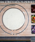 Large Bamboo Cutting Board With 3 Shatter Resistant Containers And Lids For Kitchen Prep, featuring pizza dough and toppings.