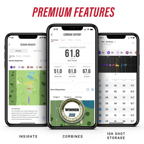 Mobile Golf Launch Monitor With GPS Tracking For Indoor And Outdoor Golf Simulators Swing Analyzer And Tracker For Home Or Range Practice measures ball speed club speed launch angle GPS Satellite view iPhone iPad only
