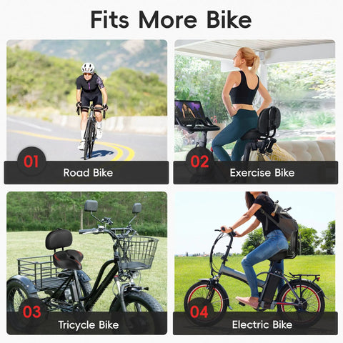 Oversized Bike Seat With Backrest For Peloton And Universal Bicycle Compatibility on road, exercise, tricycle, and electric bikes